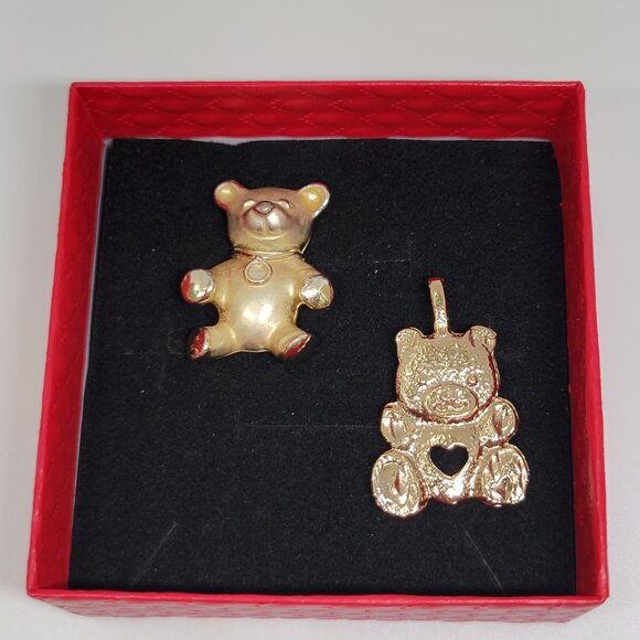 None Jewelry - Vintage Set of 2 Bears One Brooch One Pendant Charm Gold Tone 1 1/2 Inch High